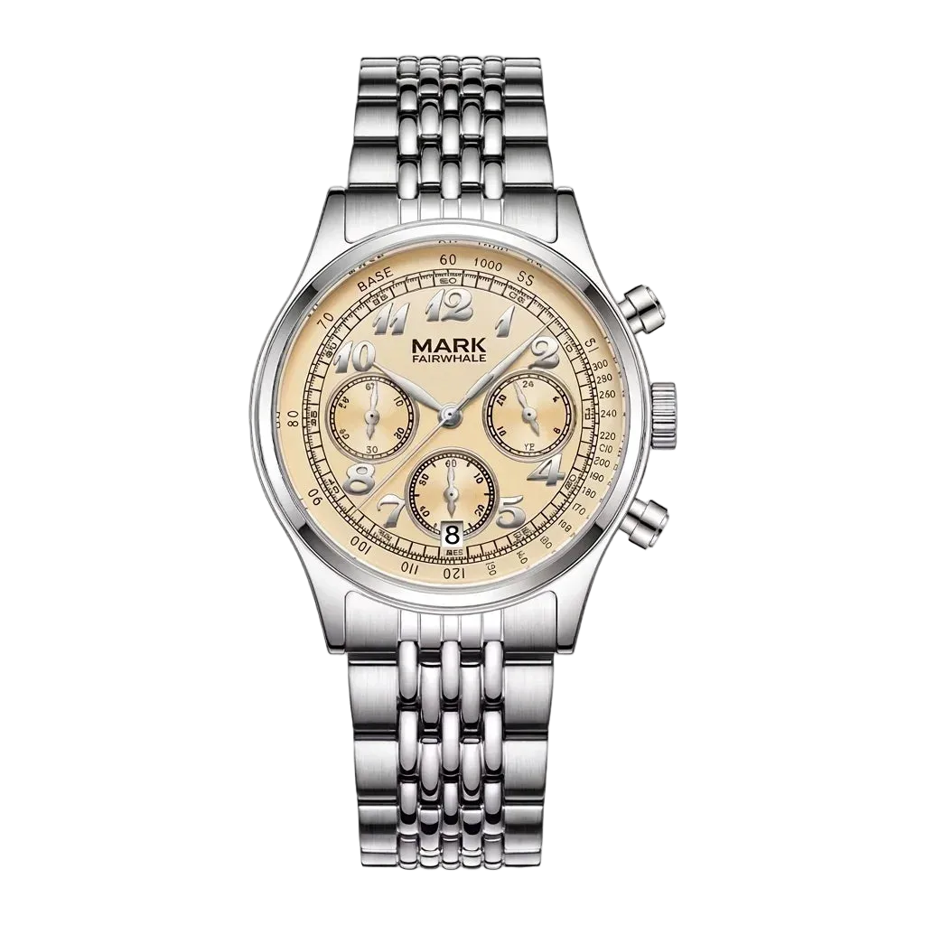 Mark Fairwhale Men's Quartz Watch FW-5071 - seamless studio lighting, shadowless neutral backdrop, minimalist luxury presentation