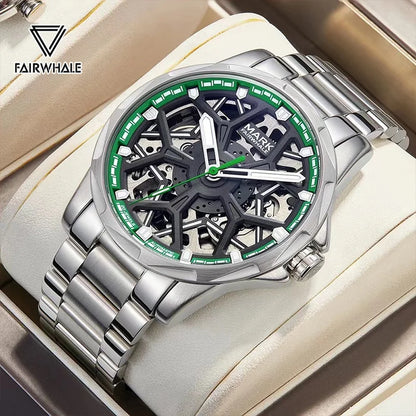 Mark Fairwhale FW-6800 NAUREON green skeleton automatic men’s watch in luxury display box with stainless steel case