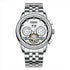 Mark Fairwhale men’s automatic skeleton watch with stainless steel bracelet and tourbillon design