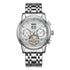 Mark Fairwhale 6980 VALTOR stainless steel men’s automatic skeleton tourbillon watch with white dial and full calendar – elegant luxury timepiece