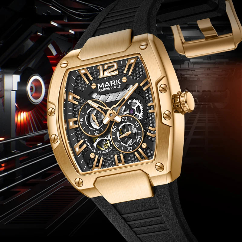 Mark Fairwhale VELTROX gold chronograph watch with skeleton dial