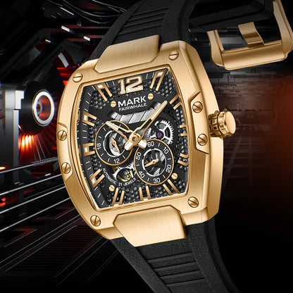 Mark Fairwhale VELTROX gold chronograph watch with skeleton dial