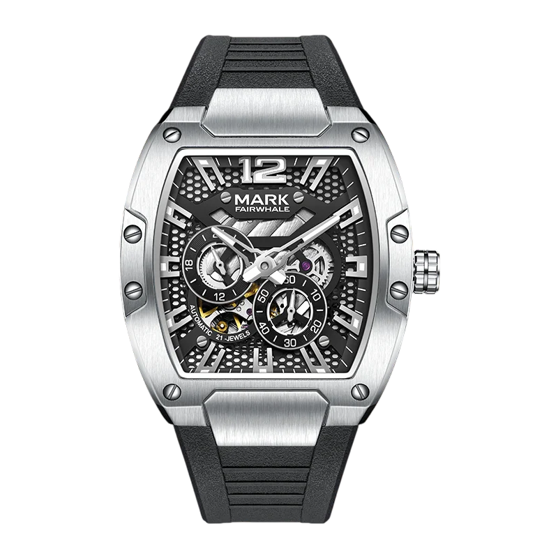 Mark Fairwhale VELTROX silver skeleton automatic chronograph watch