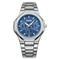 mark fairwhale blue dial chronograph watch stainless steel luxury close up detail