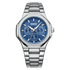 mark fairwhale blue dial chronograph watch stainless steel luxury close up detail