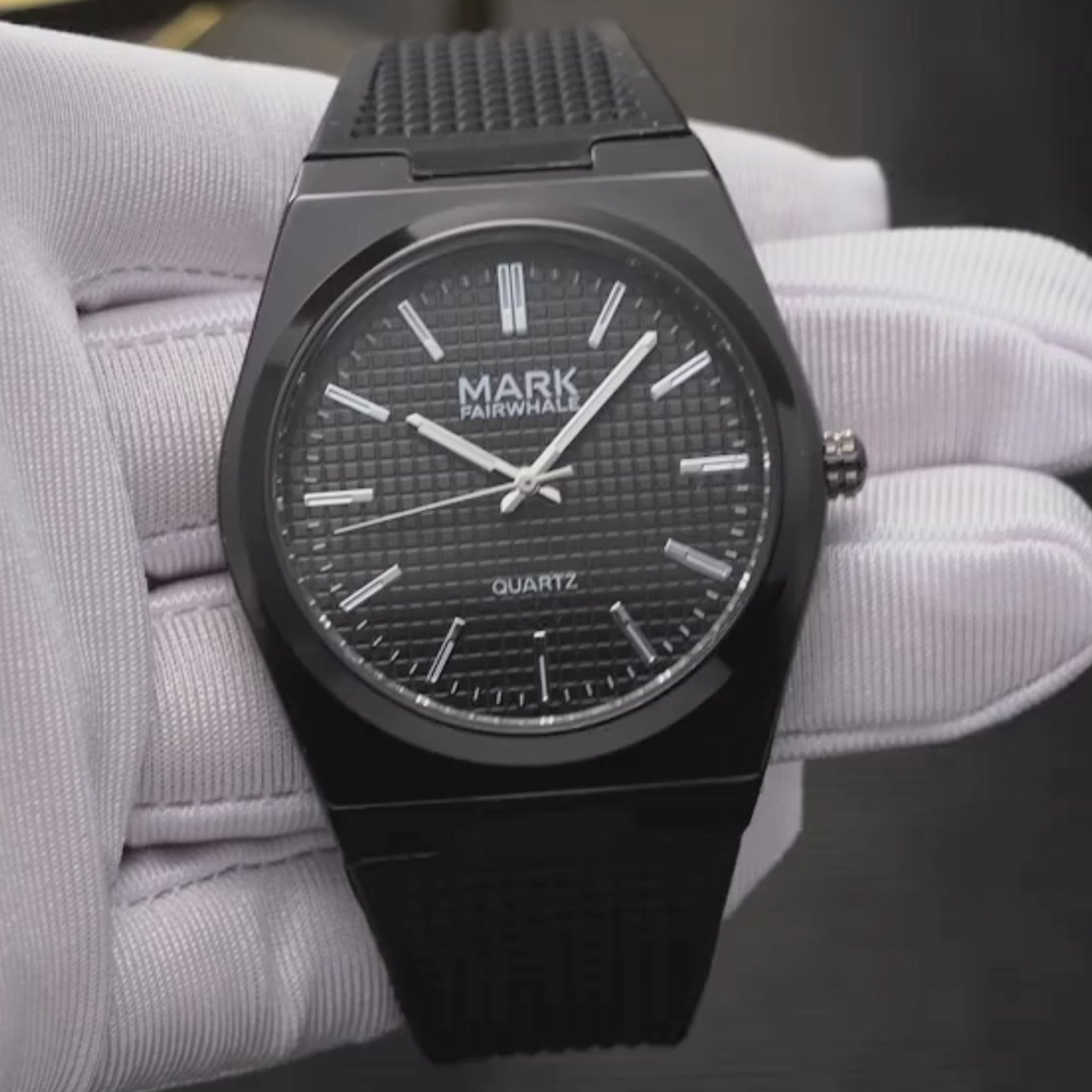 Mark Fairwhale STRAYA men’s quartz watch with stainless steel case and mesh strap, chronograph dial, luminous hands – luxury modern timepiece video.