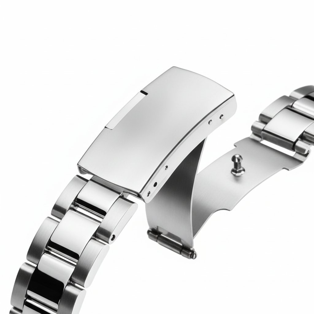 stainless steel watch clasp deployment buckle close up luxury detail