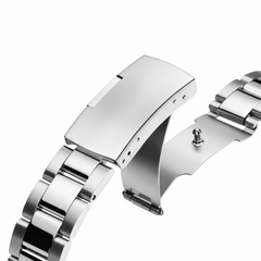 stainless steel watch clasp deployment buckle close up luxury detail