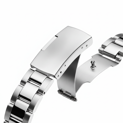 stainless steel watch clasp deployment buckle close up luxury detail