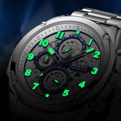 Chronograph quartz watch with reinforced case and high-transparency glass