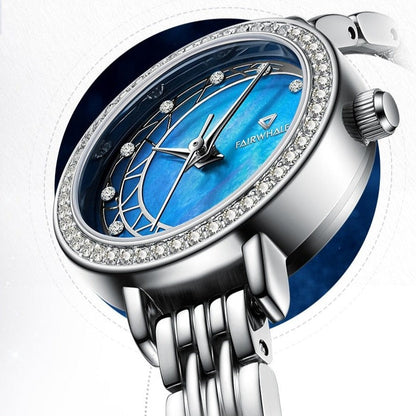 Blue mother-of-pearl dial of Mark Fairwhale FW-3400 LUNAR with star constellation markers