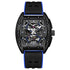Mark Fairwhale Original Hollow Watch blue accent edition, mechanical men automatic watch with open skeleton dial and sporty black rubber strap