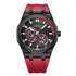 Mark Fairwhale AERIXON FW-6390 with red strap, showcasing modern-meets-vintage design