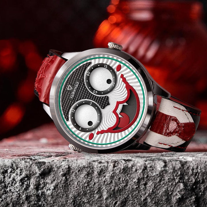 Mark Fairwhale 5600 Joker Watch Black crocodile leather strap with red stitching and stainless steel clasp