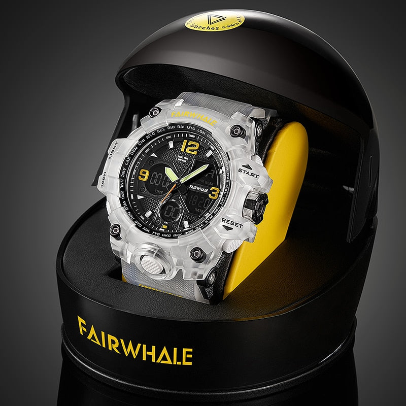 Mark Fairwhale FW-4230 transparent edition displayed in a branded presentation box.