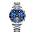 Mark Fairwhale FW-6010 DIVIROX men’s automatic watch with blue textured dial, stainless steel bracelet, and skeleton tourbillon showcasing modern luxury design.