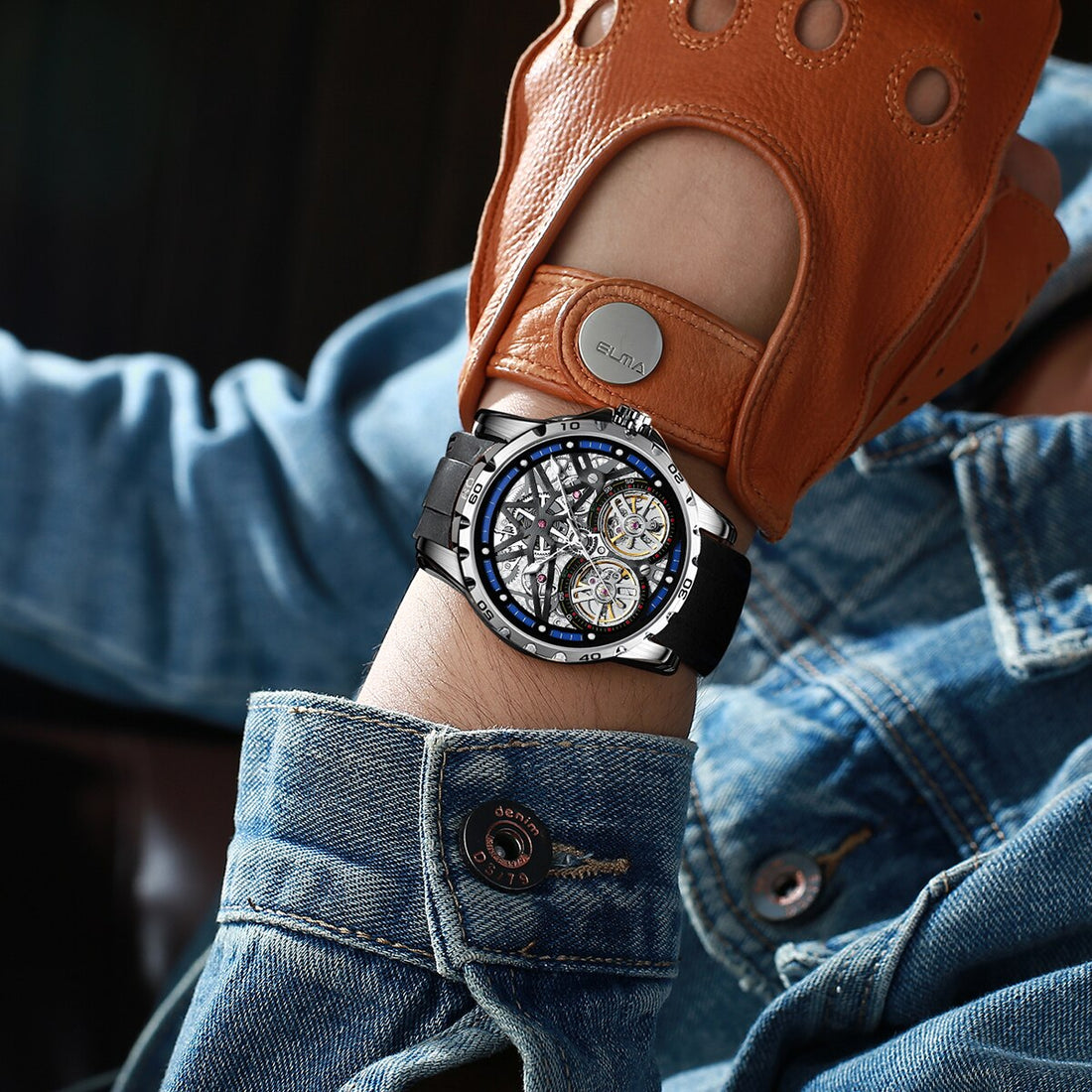 Mark Fairwhale TWINTOR Deep Current – Dark blue dial dual tourbillon skeleton automatic watch for men with luminous display and rubber strap