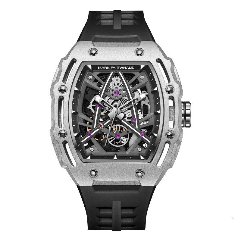 Mark Fairwhale Tonneau Mille FW-6650 men’s luxury skeleton watch with luminous green accents and tonneau stainless steel case